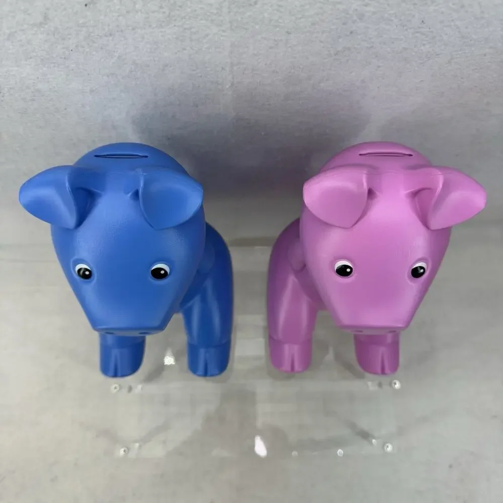 2 EUC Ikea Pink & Blue Piggy Banks Monika Mulder Plastic Kids Retro Pop Art